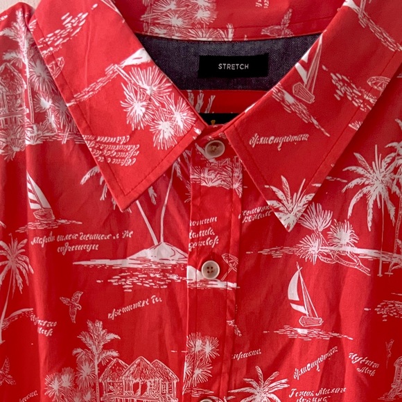 NWT Lee Coral Short Sleeve button up Shirt palm trees boats Hawaiian Men’s XL - Picture 2 of 9